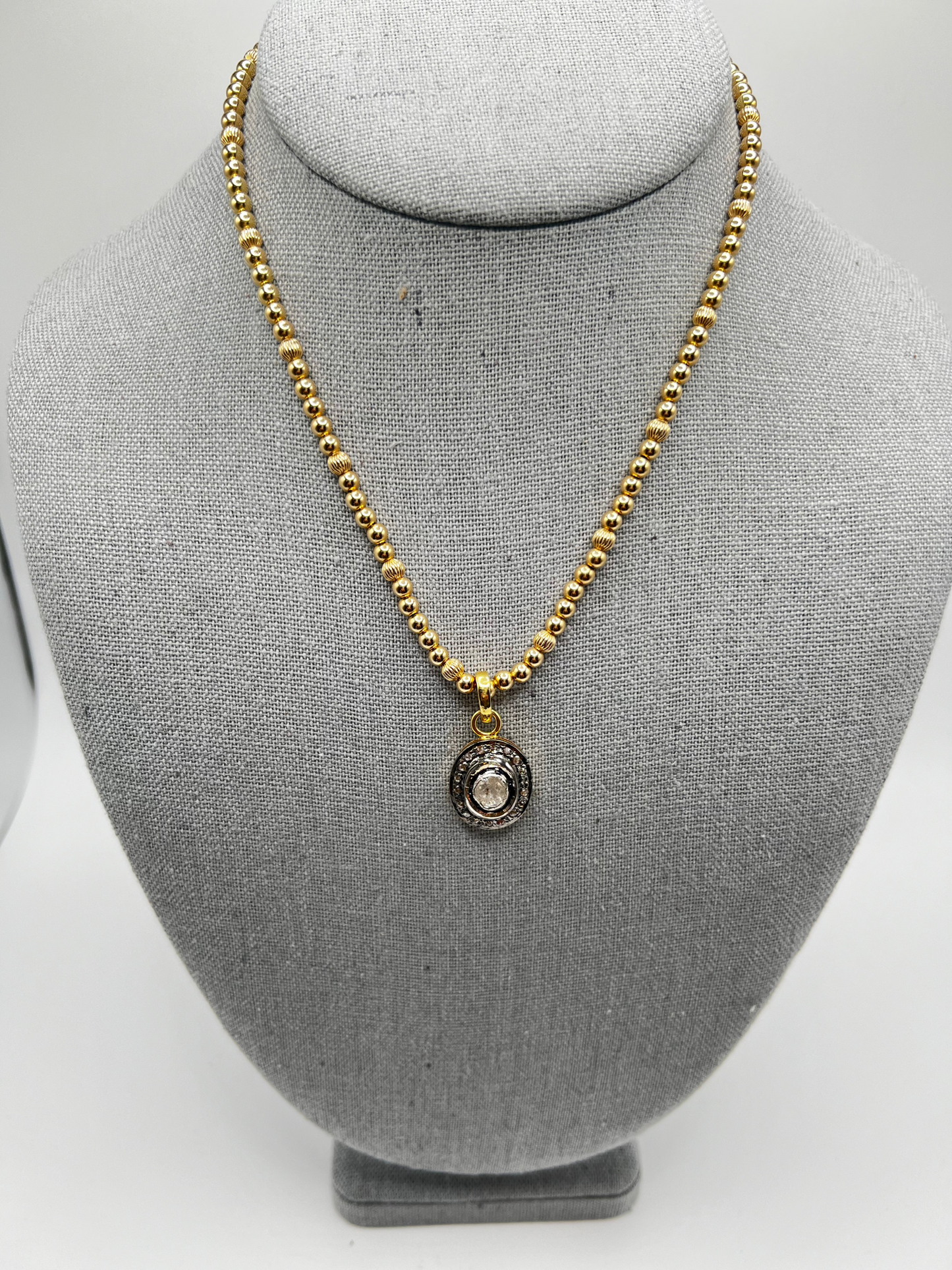 Gold Filled Bead Chain with Raw Diamond Pendant