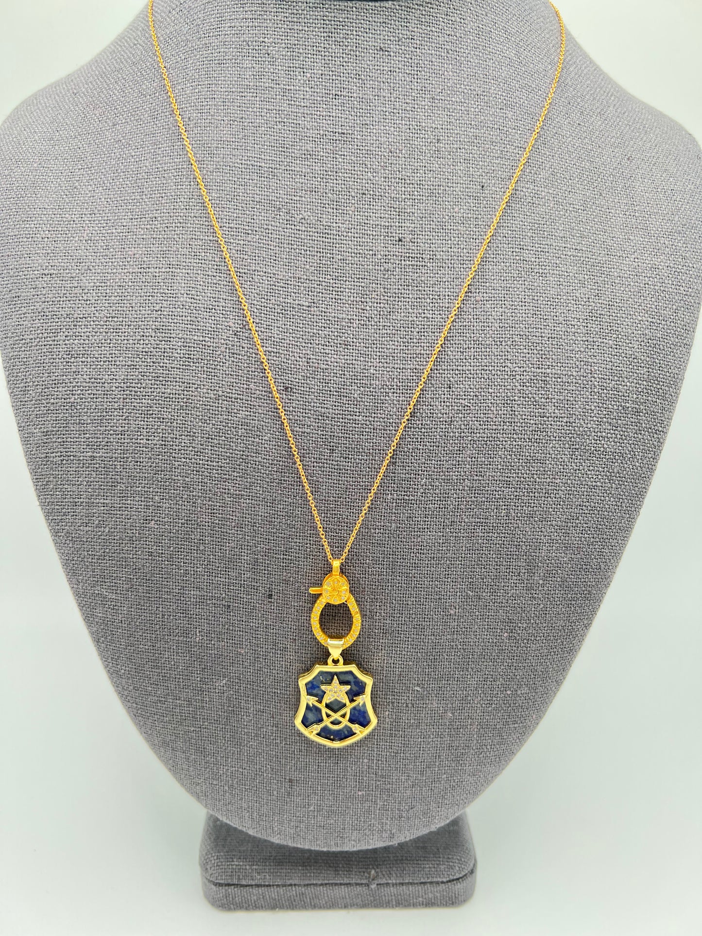 Gold Filled Necklace with an Enamel Charm and Diamond Clasp