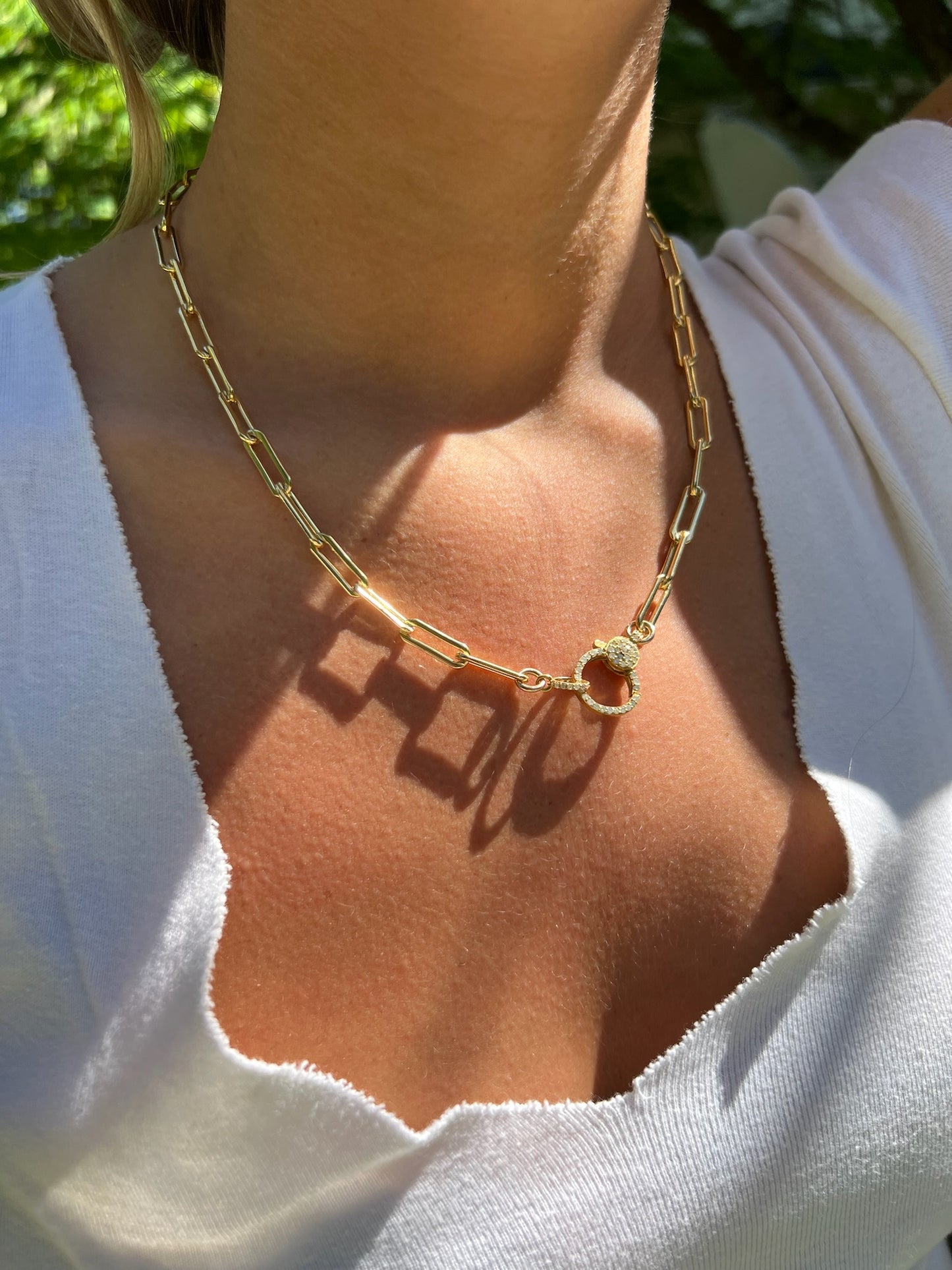 Heavy Long Gold Filled Paperclip Chain with Diamond Clasp
