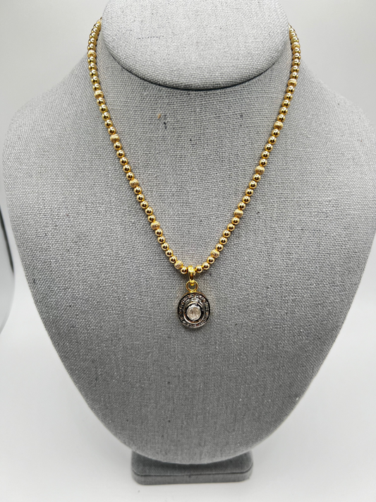 Gold Filled Bead Chain with Raw Diamond Pendant