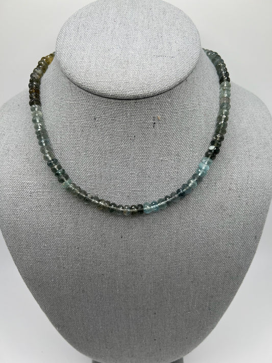 Aquamarine beaded necklace with silver diamond clasp
