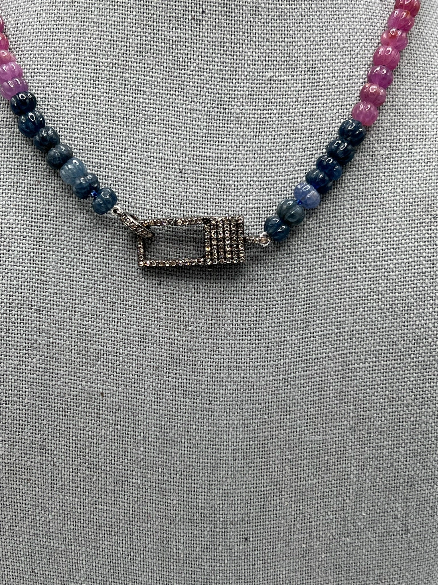 Multi-Color Sapphire Beads with Rectangle Diamond Clasp 