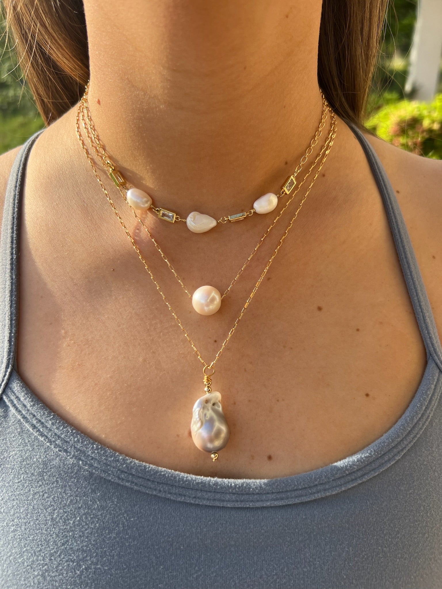 Freshwater Pearl (grey), Fine Chain