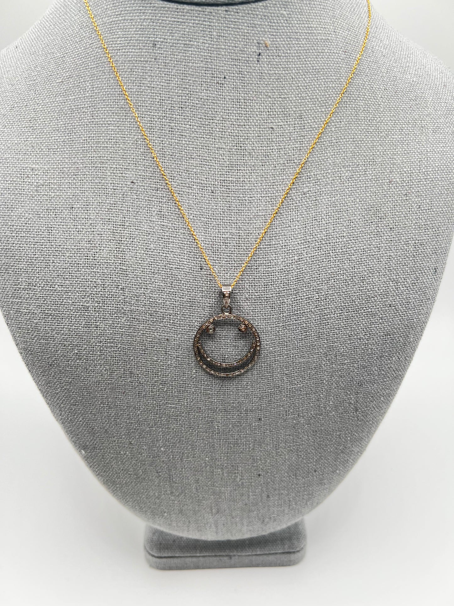 Gold Filled Chain with Diamond Happy Face Pendant