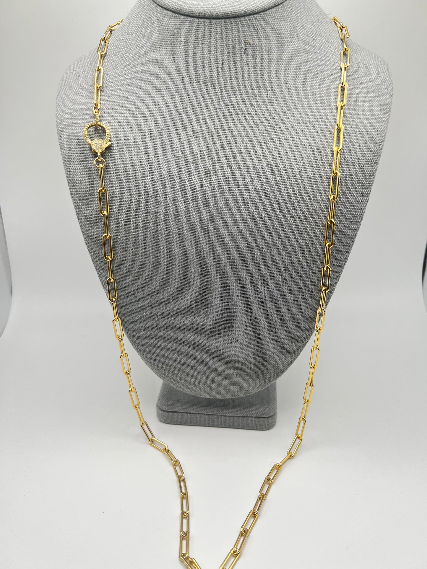 Heavy Long Gold Filled Paperclip Chain with Diamond Clasp