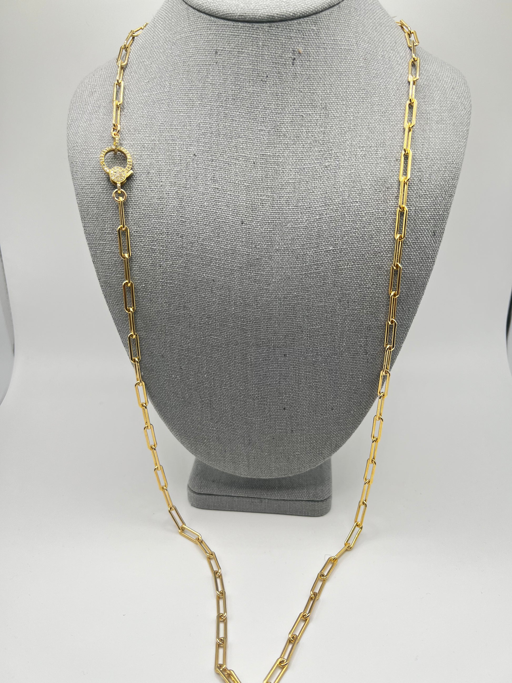 Heavy Long Gold Filled Paperclip Chain with Diamond Clasp
