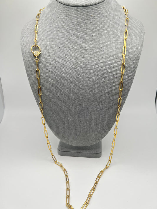 Heavy Long Gold Filled Paperclip Chain with Diamond Clasp