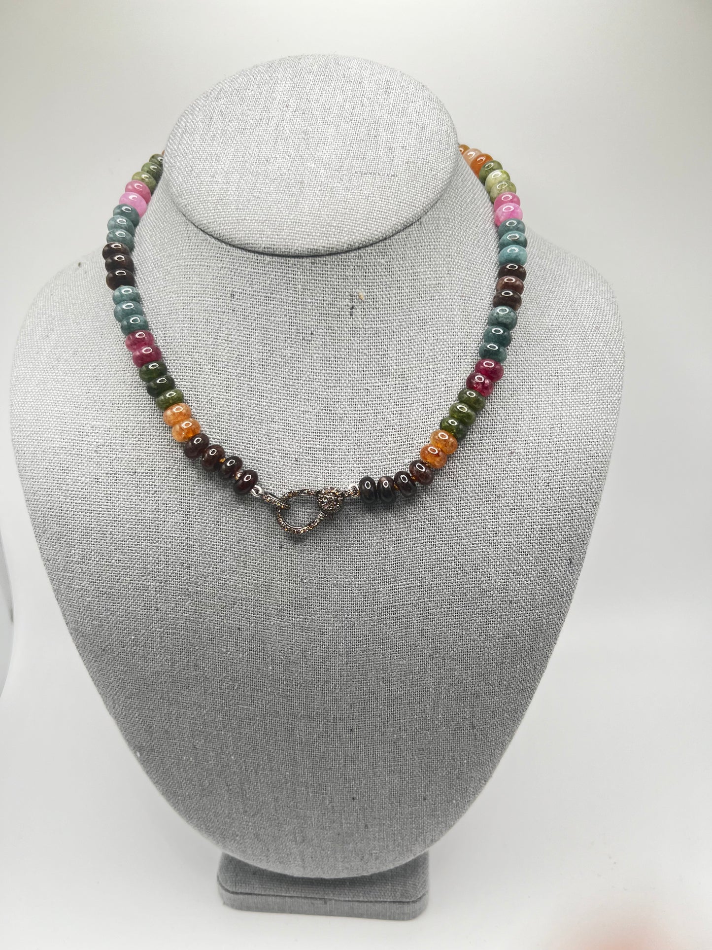 Multi Tourmaline Rondell with Diamond clasp