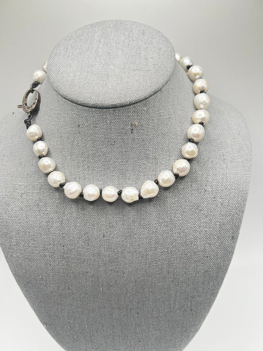 Fresh Water Pearls on Leather with Diamond Clasp