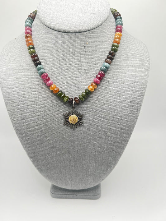 Multi-Colored Tourmaline Rondells with Diamond Starburst