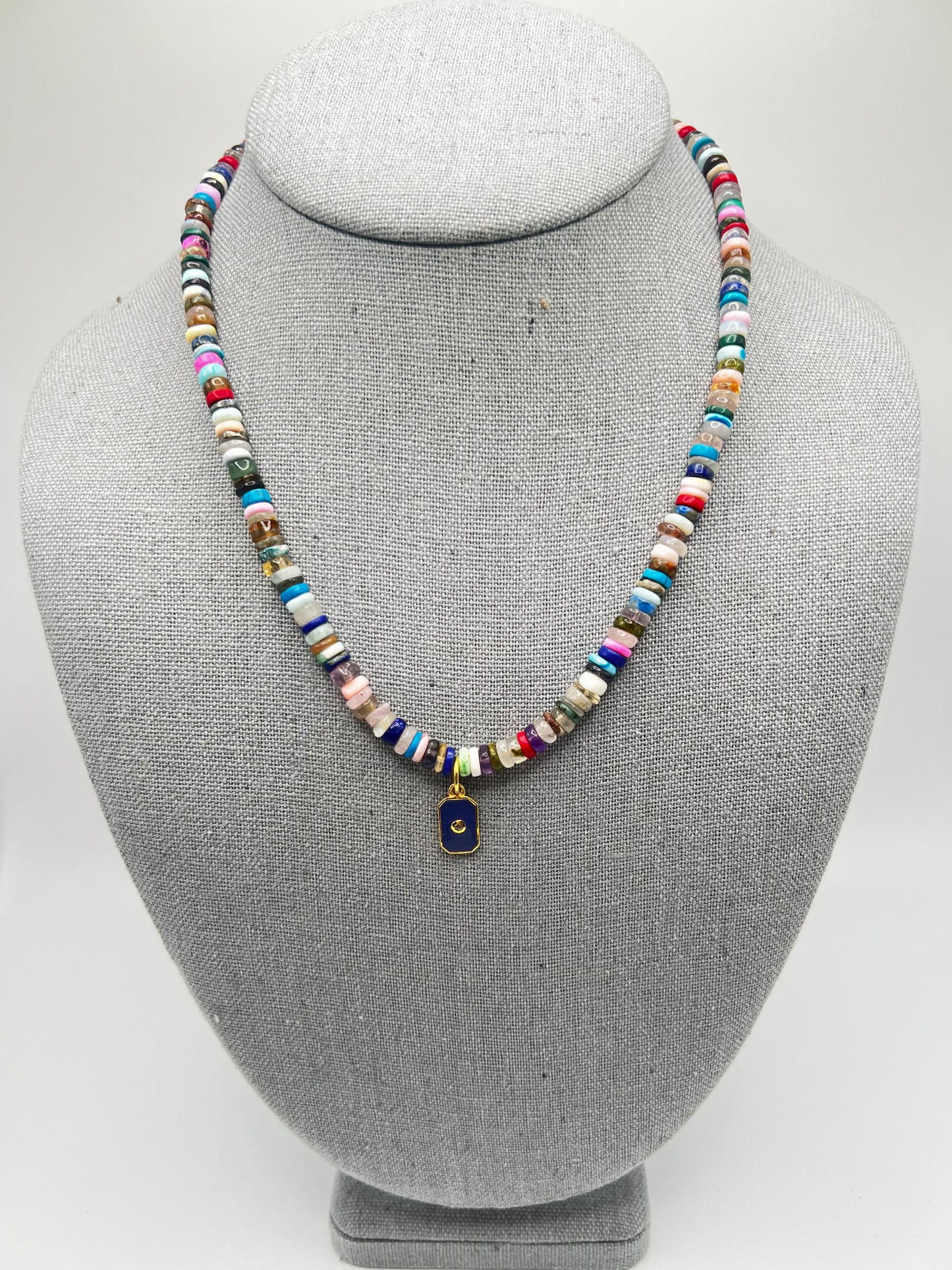 Heishi Beads with Enamel and Diamond Pendant