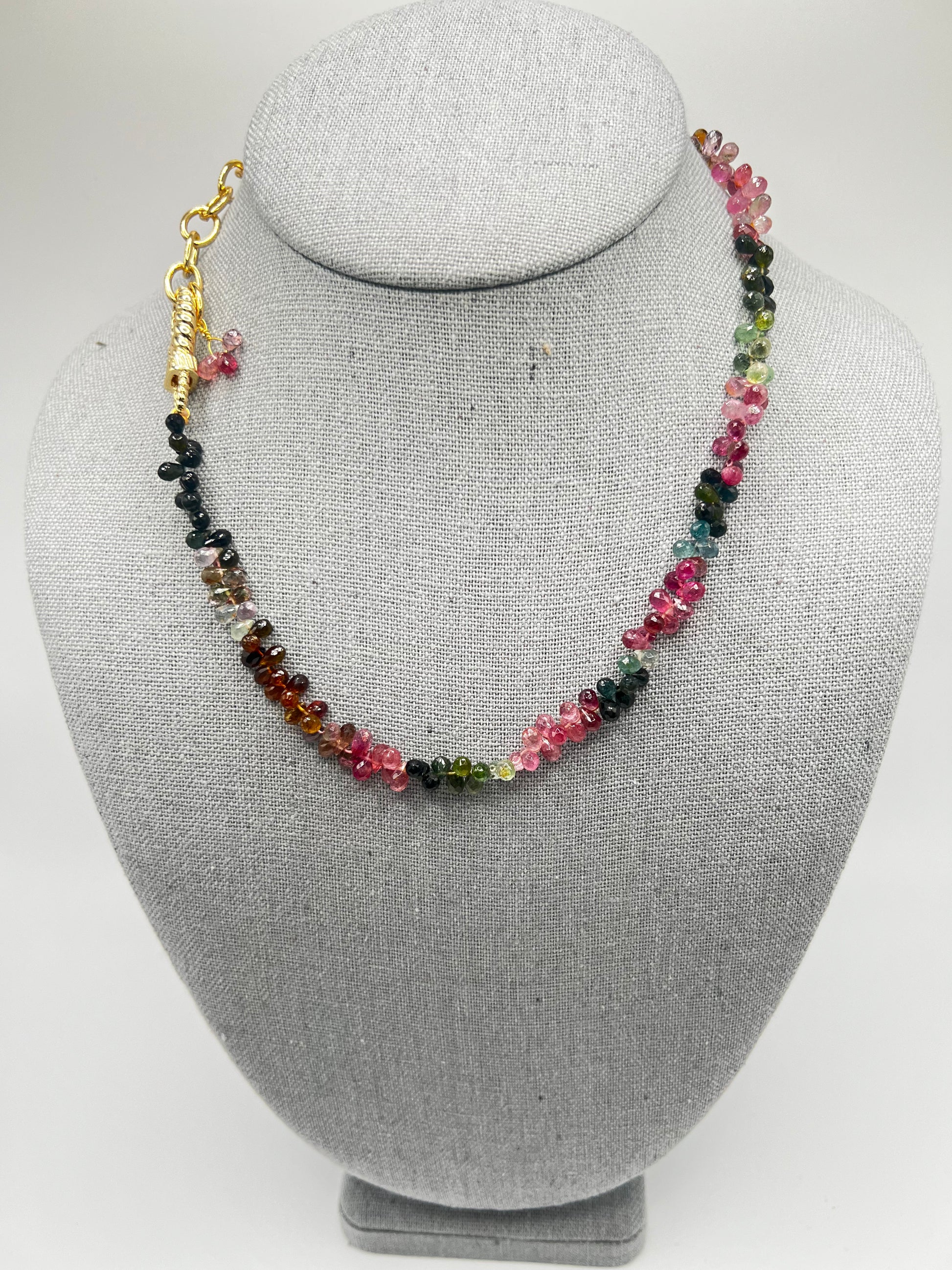 Multi-Colored Teardrop Tourmaline with Gold Filled Extender Chain