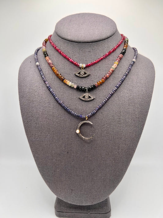Semi-Precious Beaded Necklace with Pavé Diamond Charms
