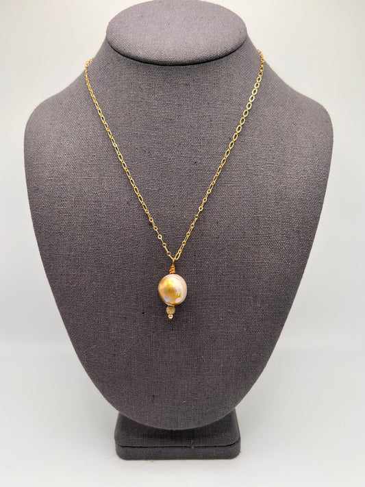 Grey Freshwater Pearl Drop on Gold Filled Chain
