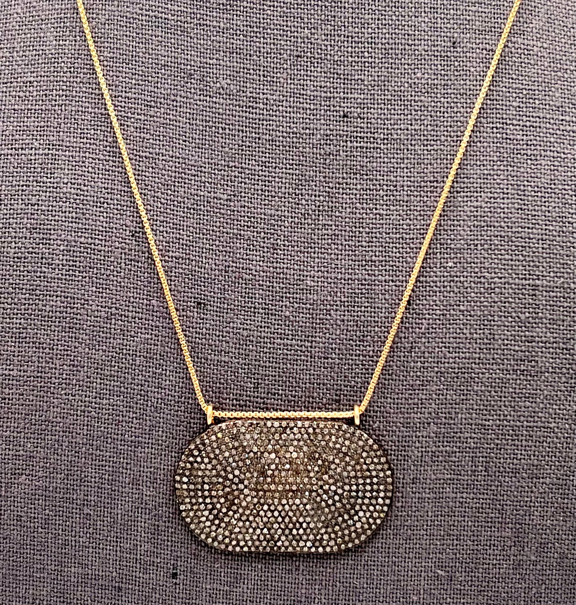 Raw-Cut Pavé Diamond Rectangle on Fine Chain