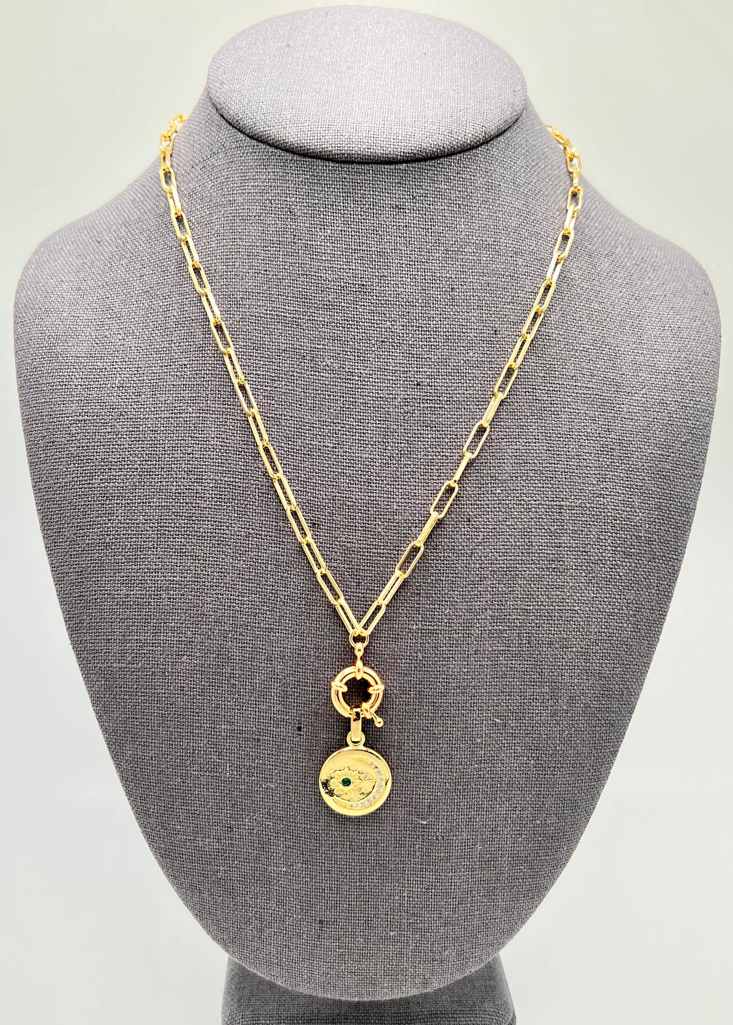Paperclip Chain, Moon & Sun Charm