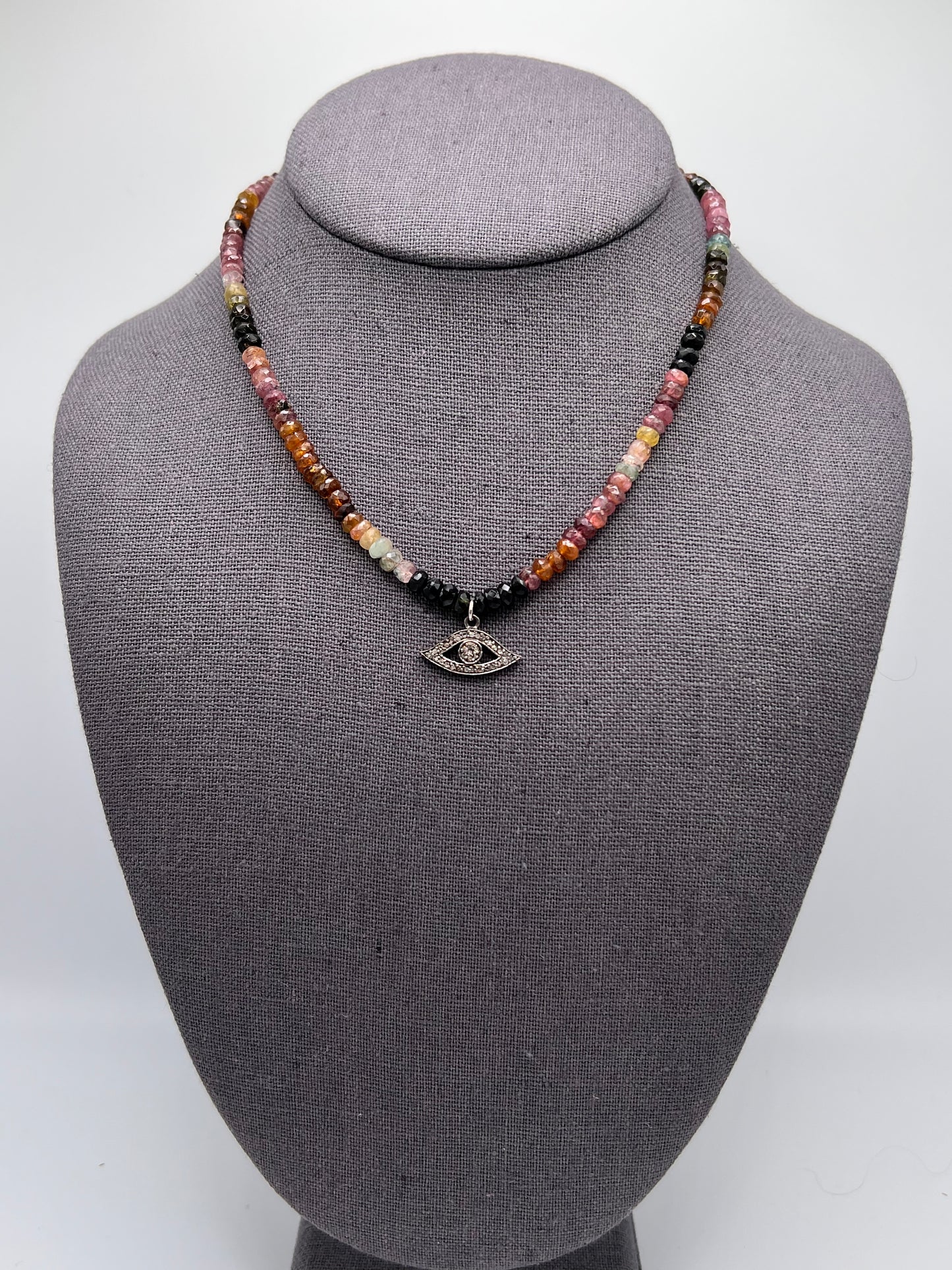 Semi-Precious Beaded Necklace with Pavé Diamond Charms
