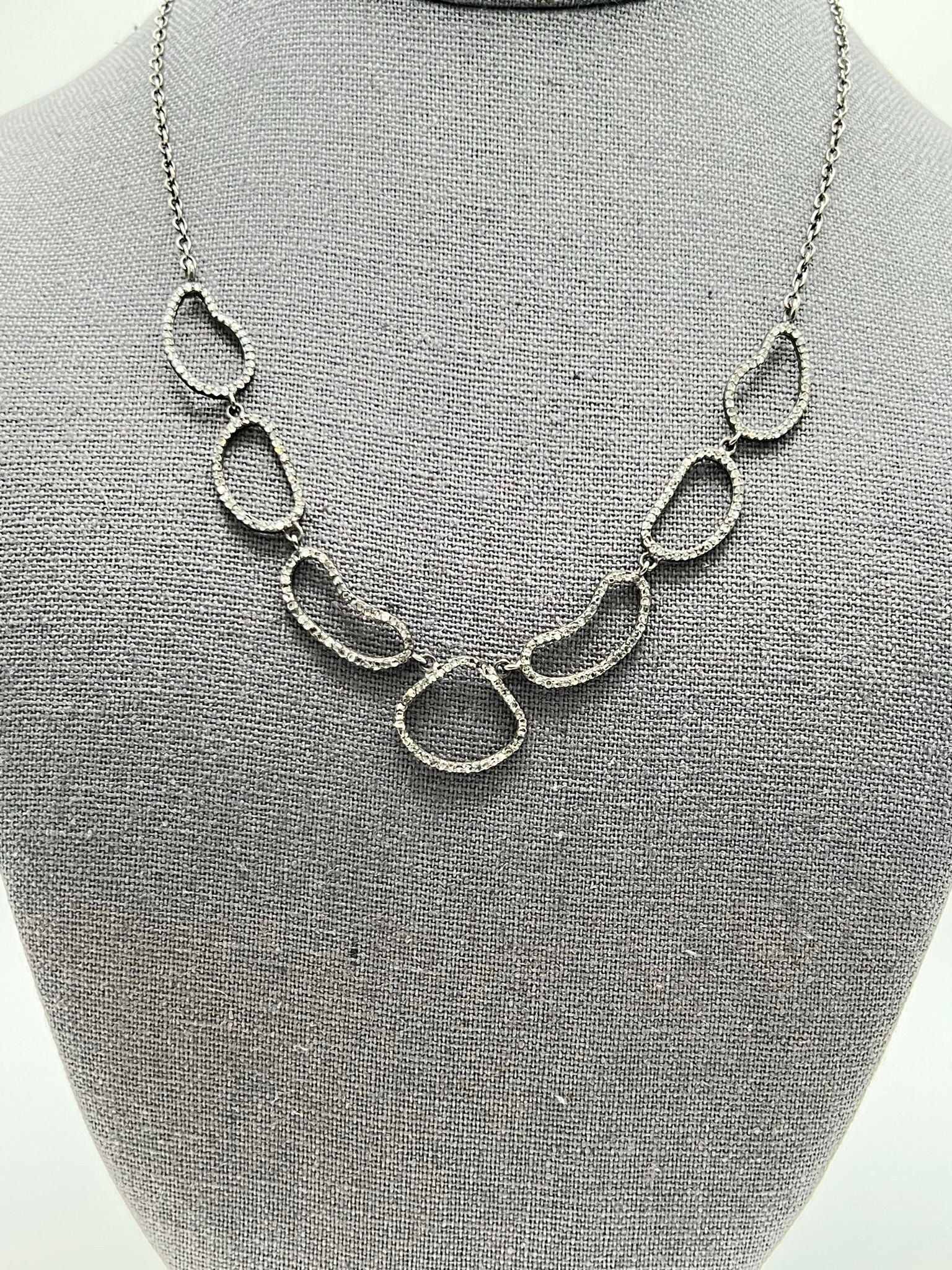 Pavé diamond oblong links on oxidized sterling silver chain