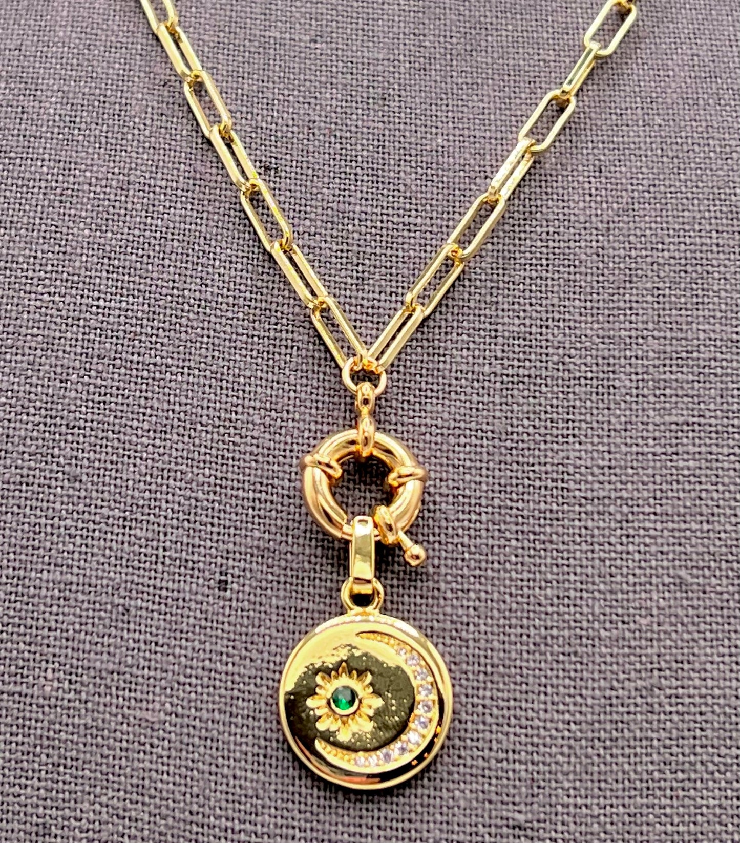 Paperclip Chain, Moon & Sun Charm