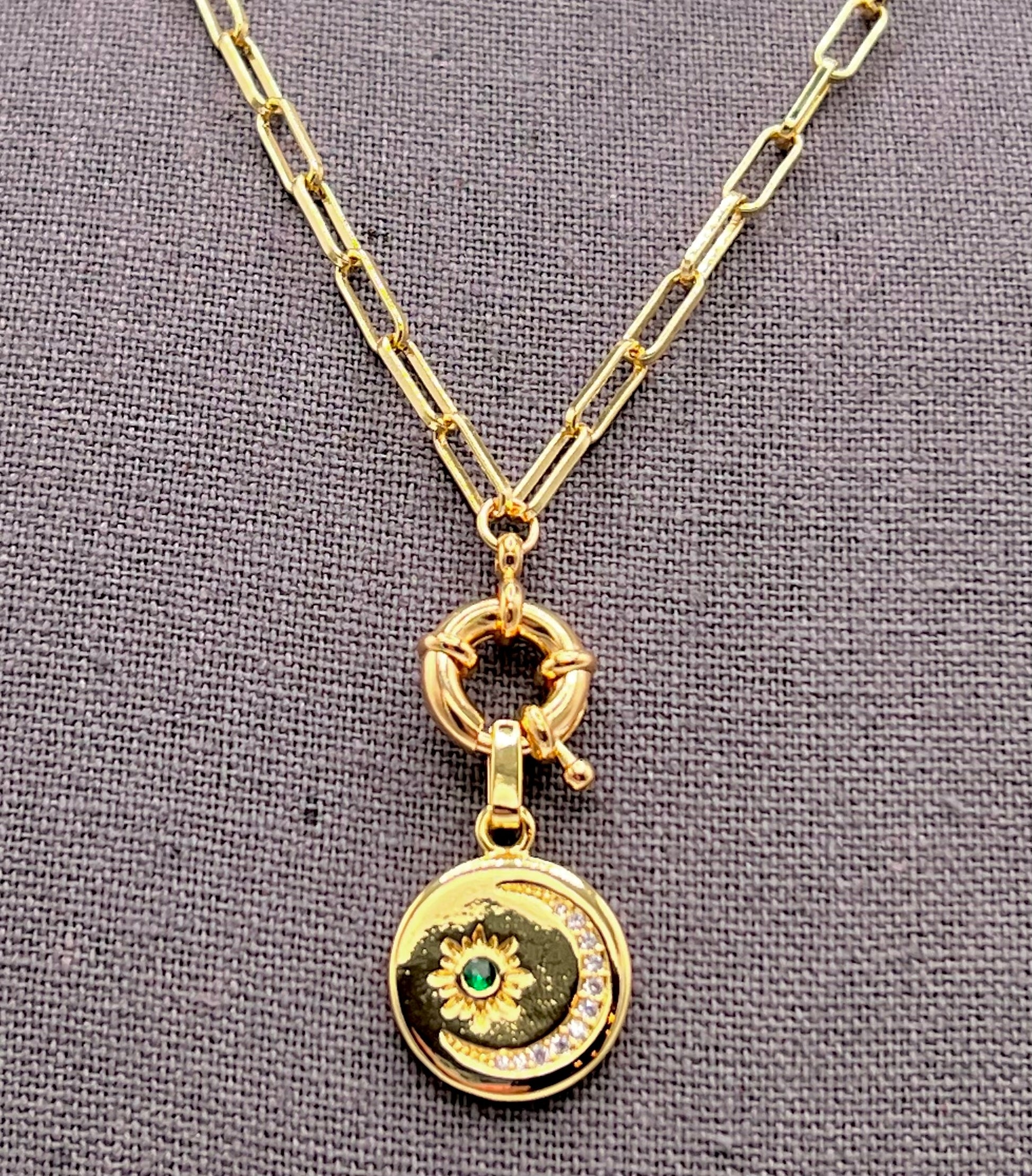 Paperclip Chain, Moon & Sun Charm